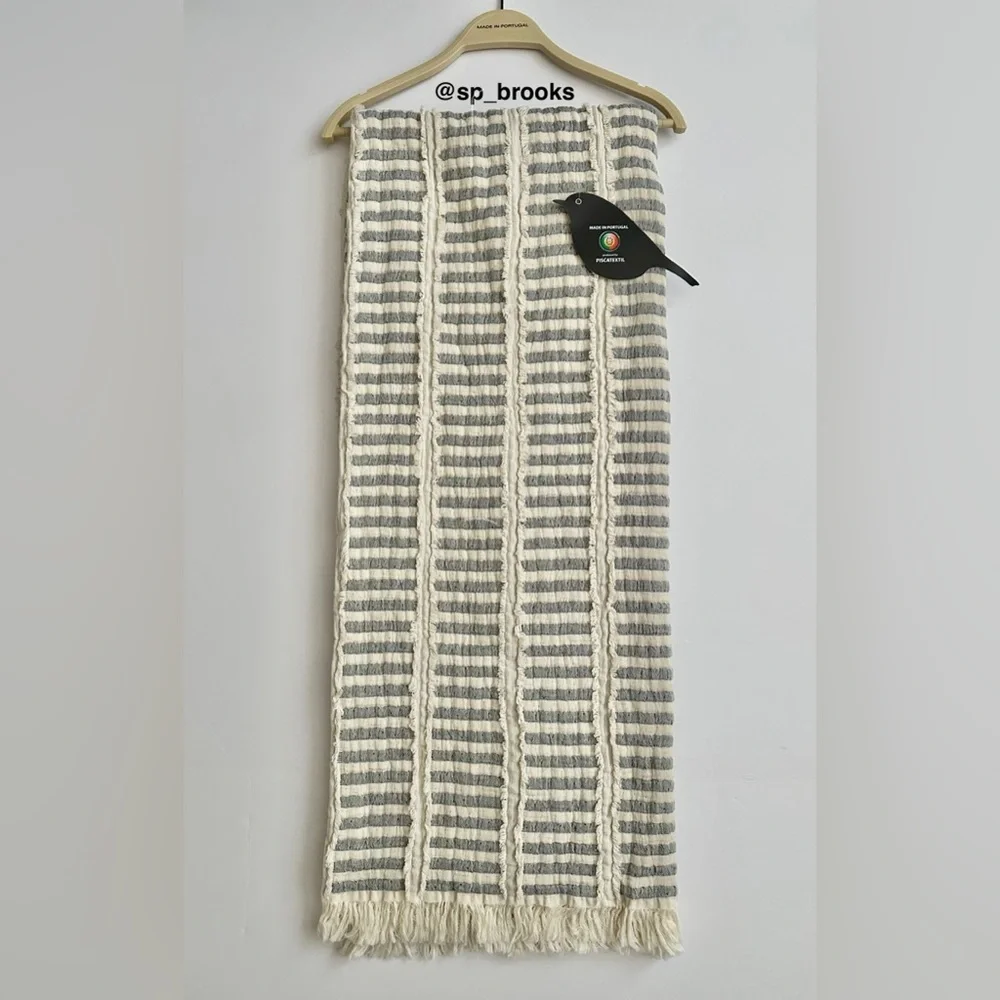 🎁Piscatextil Throw Blanket - Made in Portugal Throw -Cotton Striated Navy Stripe